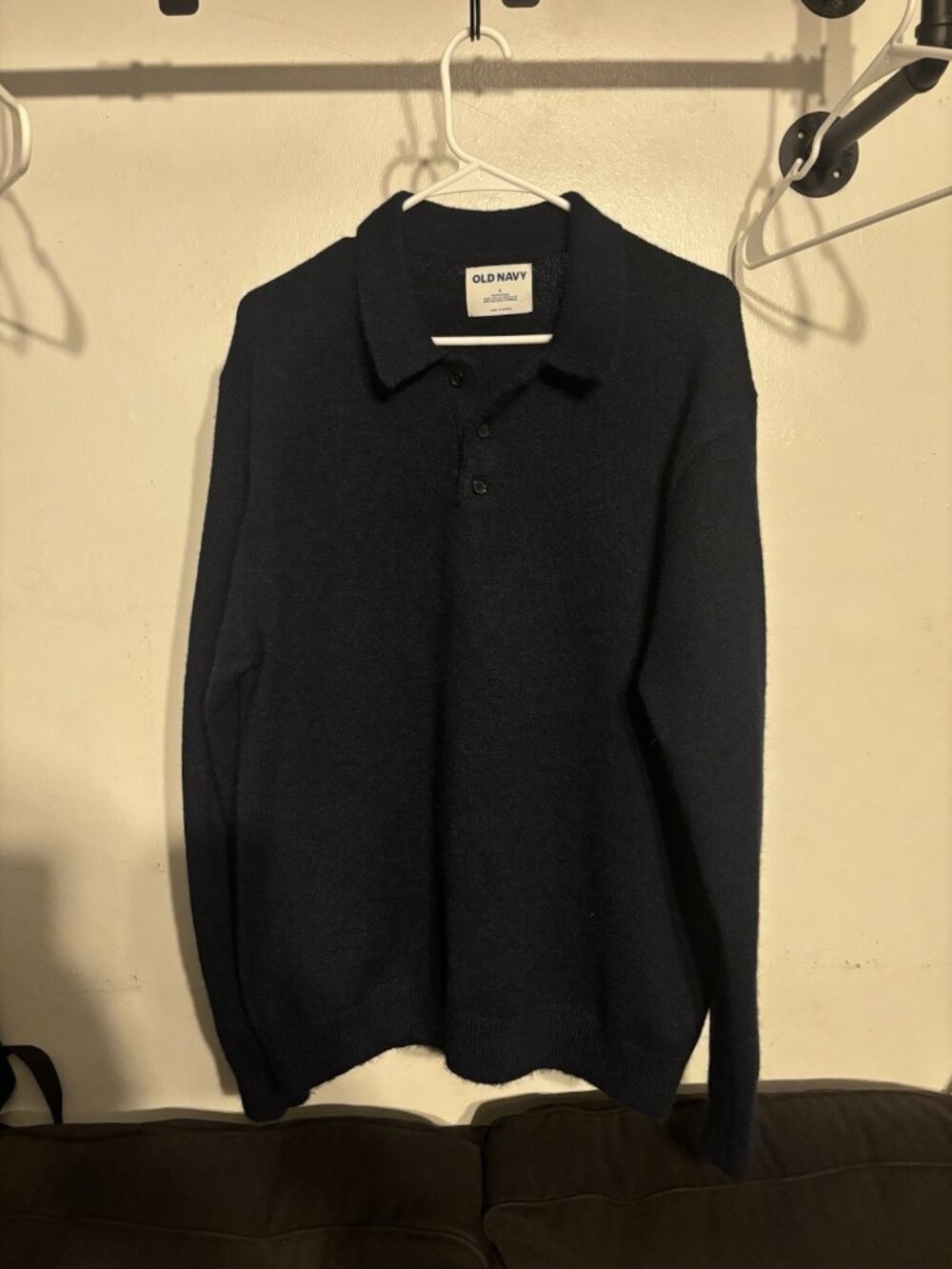 Old Navy Men’s Large Navy Blue Long Sleeve Polo Sweater Sustainable Recycled